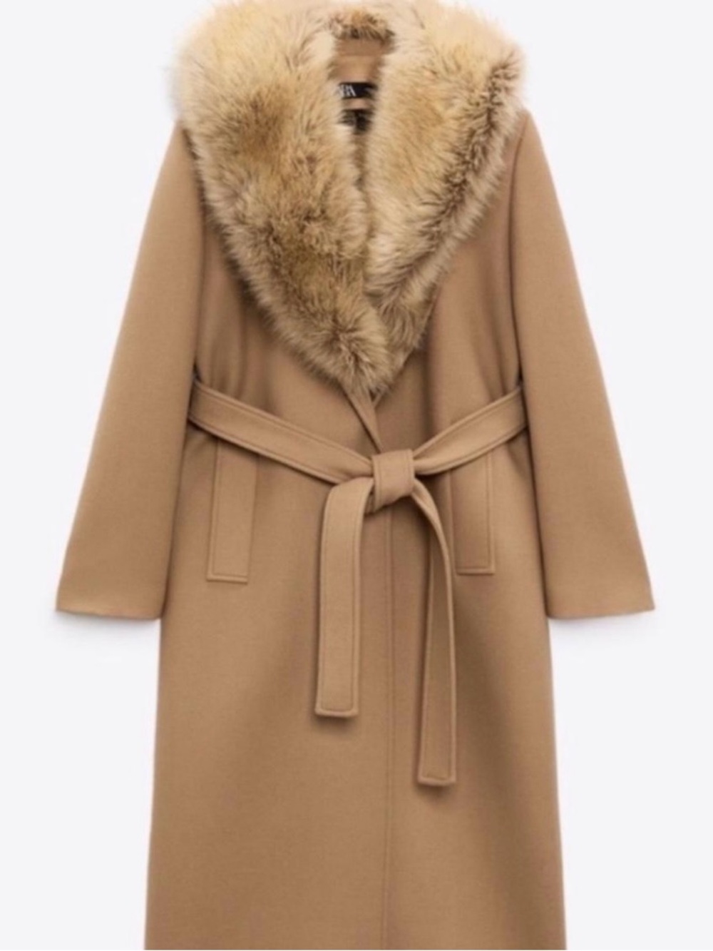 Zara Camel Trench Coat with Faux-Fur Collar - Picture 3 of 4